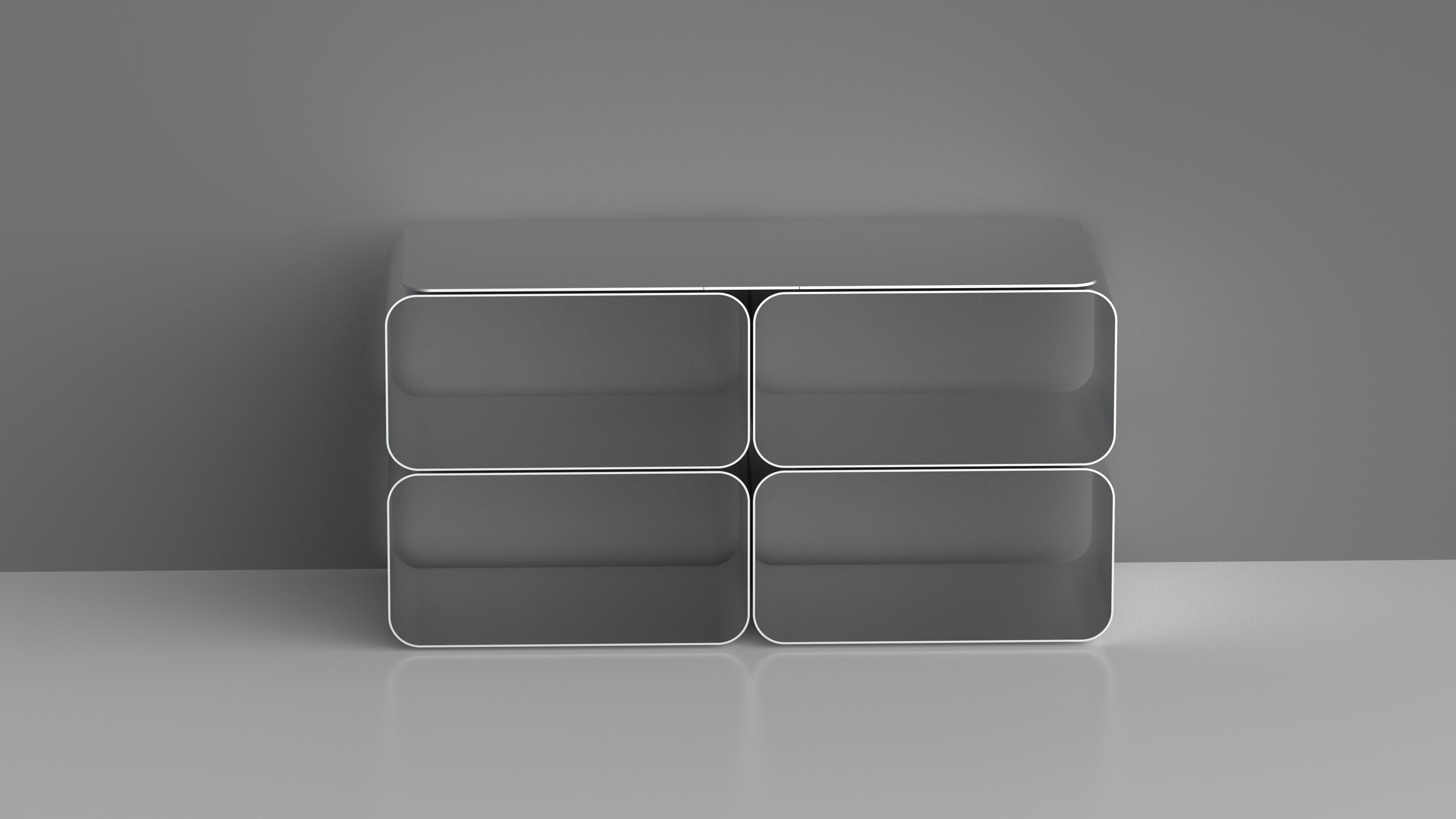 Multiple Glitra Fermo units stacked into an open shelving system